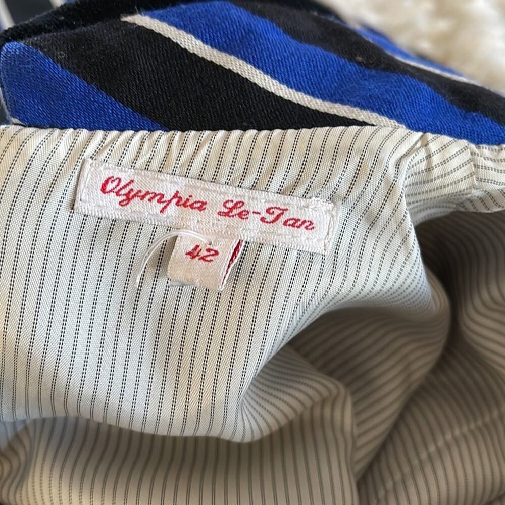 Olympia Le-Tan Striped Dress Sz 42 Blue Black Mock Neck Paris Designer - Picture 3 of 16